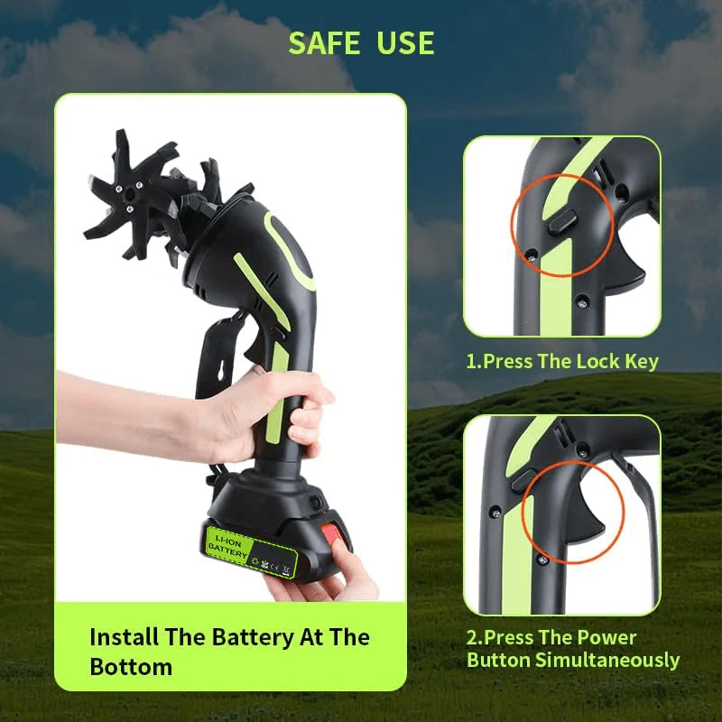 Aureove Multifunctional 2-in-1 Cordless Tiller & Cultivator with Telescopic Pole