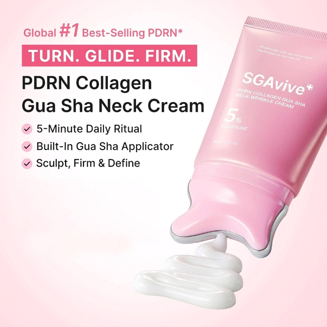 PDRN Collagen Gua Sha Neck Wrinkle Cream | Built-In Gua Sha Massager with Volufiline 5% + PDRN