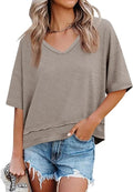 Womens Summer V Neck T Shirts Casual Short Sleeve Flowy Tops Cute Loose Fit Basic Tees Summervibes