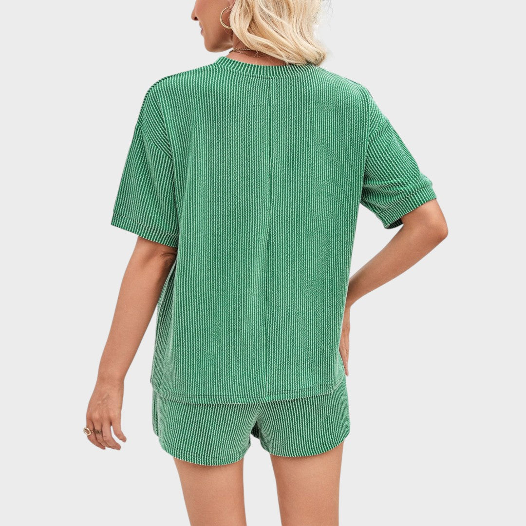 Women's 2 Piece Outfits Summer Tracksuit Ribbed Textured Knit
