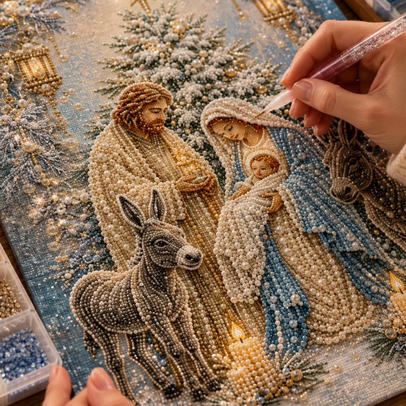 ✝️ LAST DAY 60% OFF – 💎Premium 3D Diamond Jesus Birth Nativity Scene Painting Art Kit | Luxury Flocked Canvas with Scratch-Resistant Non-Fading Diamond Beads DIY Christmas Faith Decor 🌟✝️💎