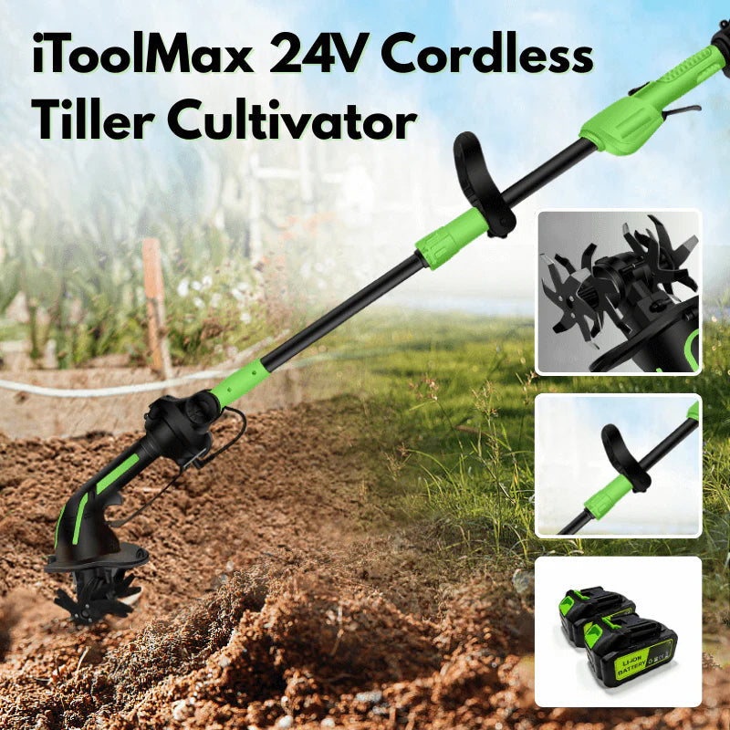Aureove Multifunctional 2-in-1 Cordless Tiller & Cultivator with Telescopic Pole