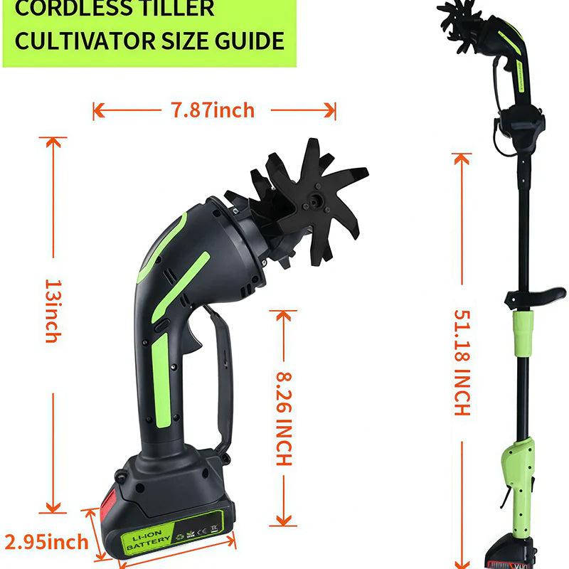 Aureove Multifunctional 2-in-1 Cordless Tiller & Cultivator with Telescopic Pole