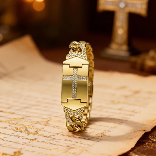 Sparkling Crystal Cross Watch—Geometric Rectangular Dial, Premium Metal Strap💎