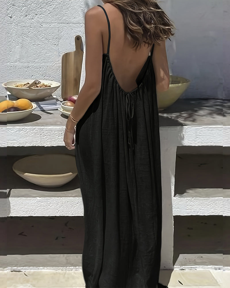 Women's Chic Solid Color Backless Cami Dress