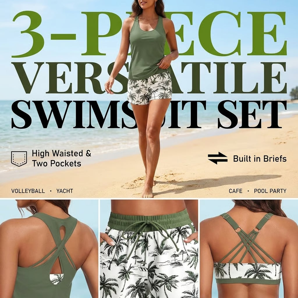 2026 3-Piece Tankini Shorts Set | Quick-Dry & Flattering | Vacation & Sports