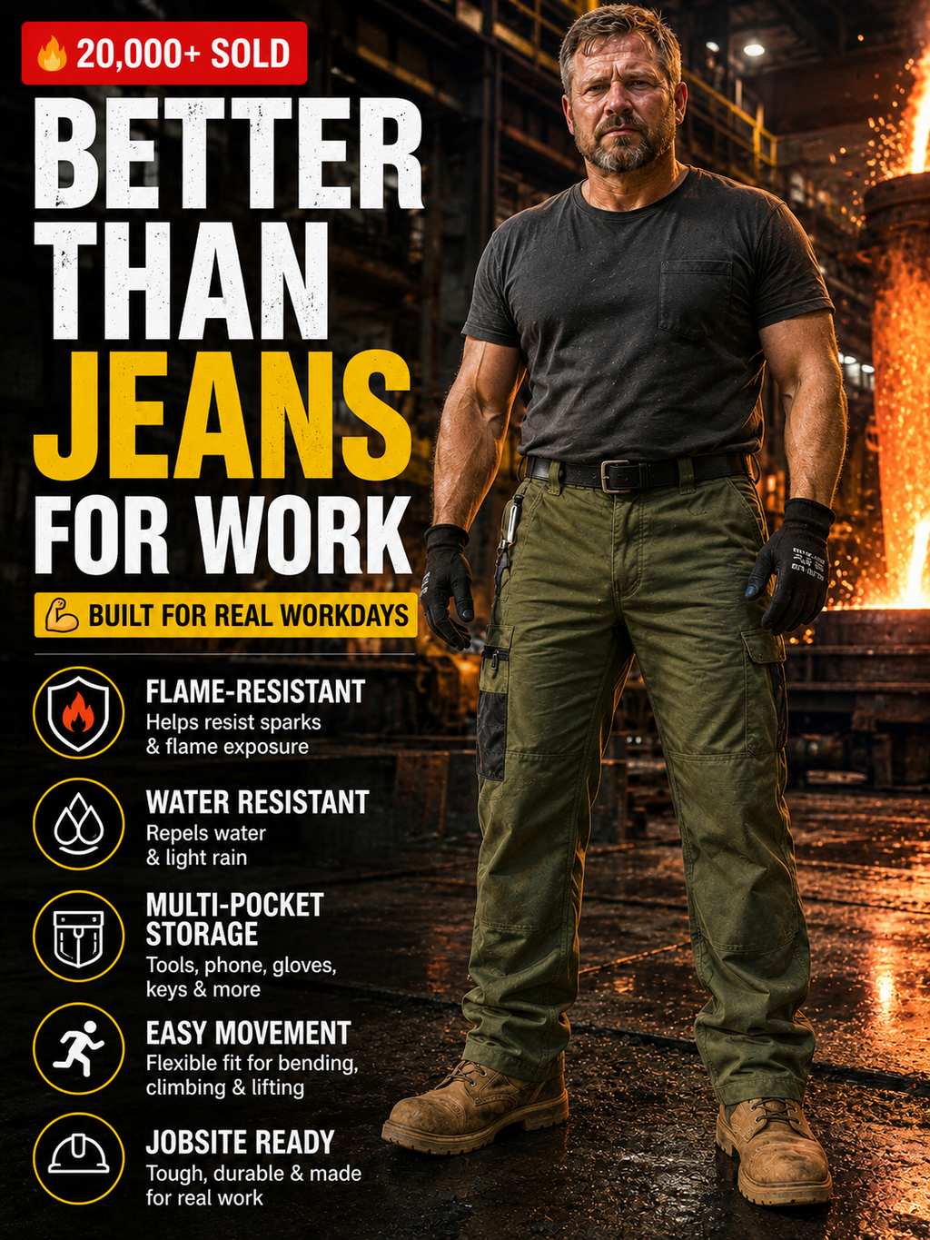 🔥 20,000+ Sold | Men's FR Tactical Work Pants – Flame-Resistant, Tougher Than Jeans 💪