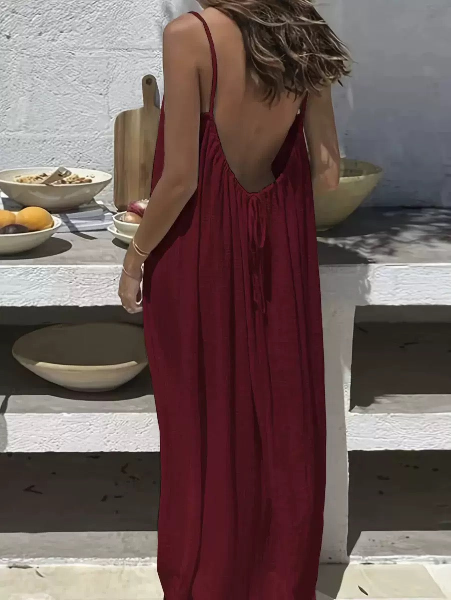 Women's Chic Solid Color Backless Cami Dress