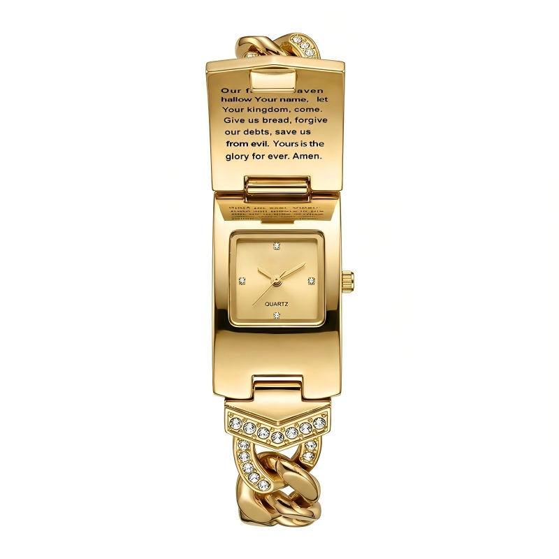 Sparkling Crystal Cross Watch—Geometric Rectangular Dial, Premium Metal Strap💎
