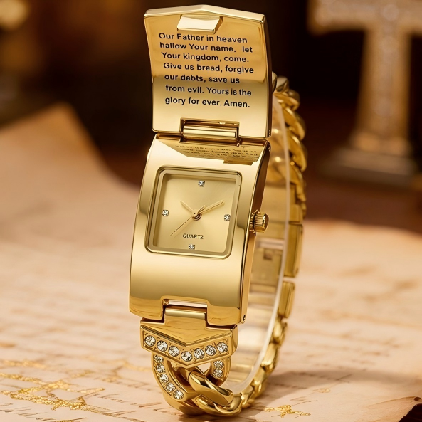 Sparkling Crystal Cross Watch—Geometric Rectangular Dial, Premium Metal Strap💎
