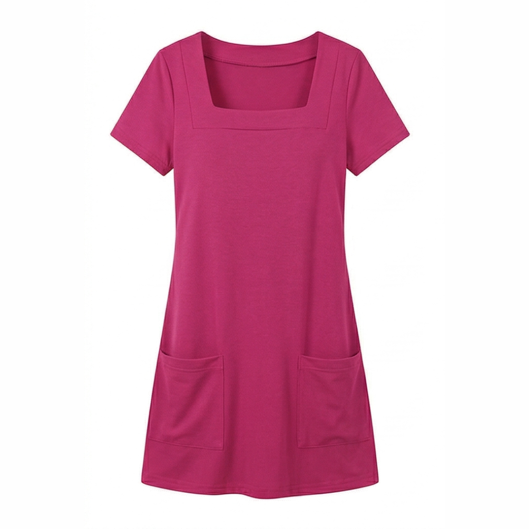 2026 Inclusive Fit Square Neck Align Dress | Flattering & Stretchy | Versatile Casual Mini Dress with Pockets