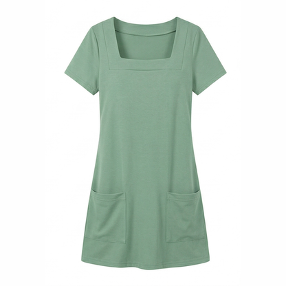 2026 Inclusive Fit Square Neck Align Dress | Flattering & Stretchy | Versatile Casual Mini Dress with Pockets