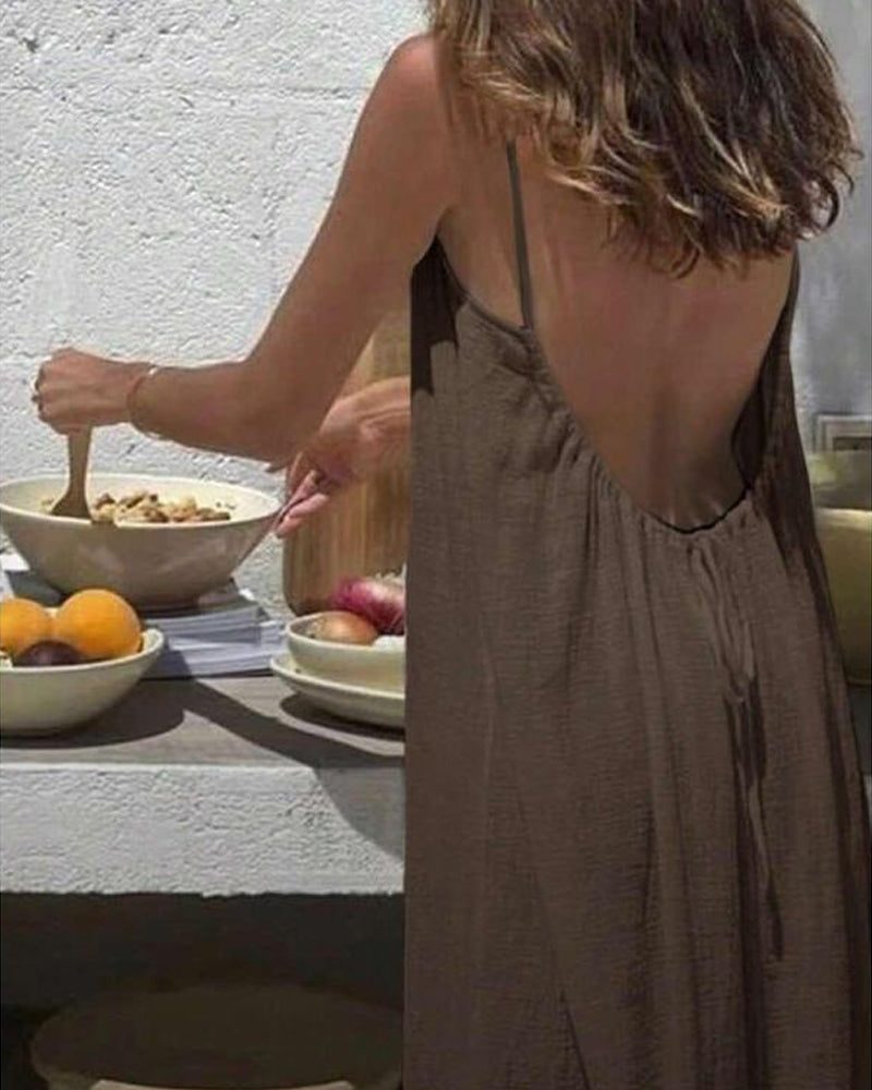 Women's Chic Solid Color Backless Cami Dress