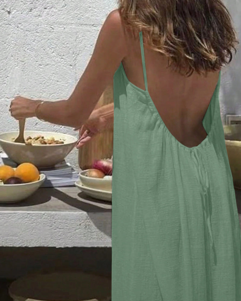 Women's Chic Solid Color Backless Cami Dress