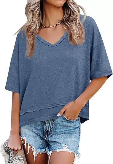 Womens Summer V Neck T Shirts Casual Short Sleeve Flowy Tops Cute Loose Fit Basic Tees Summervibes