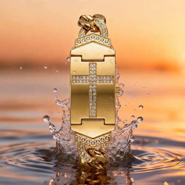 Sparkling Crystal Cross Watch—Geometric Rectangular Dial, Premium Metal Strap💎