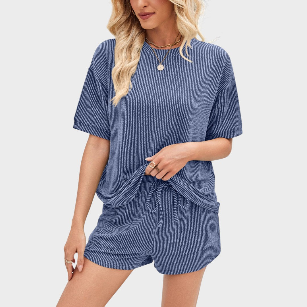 Women's 2 Piece Outfits Summer Tracksuit Ribbed Textured Knit