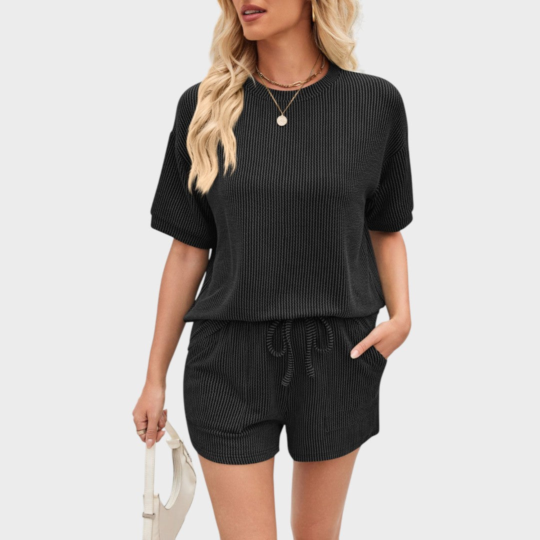 Women's 2 Piece Outfits Summer Tracksuit Ribbed Textured Knit