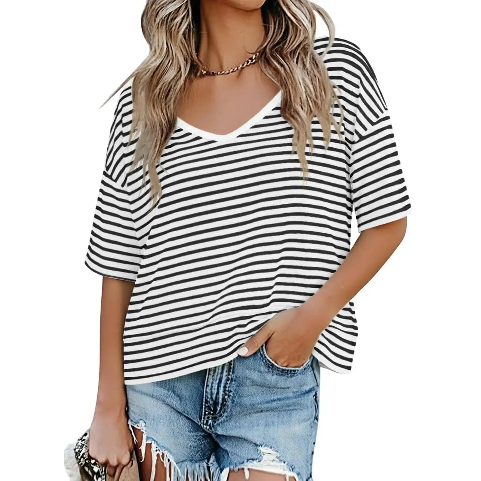 Womens Summer V Neck T Shirts Casual Short Sleeve Flowy Tops Cute Loose Fit Basic Tees Summervibes