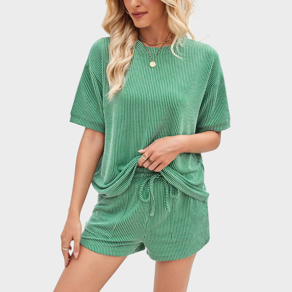 Women's 2 Piece Outfits Summer Tracksuit Ribbed Textured Knit