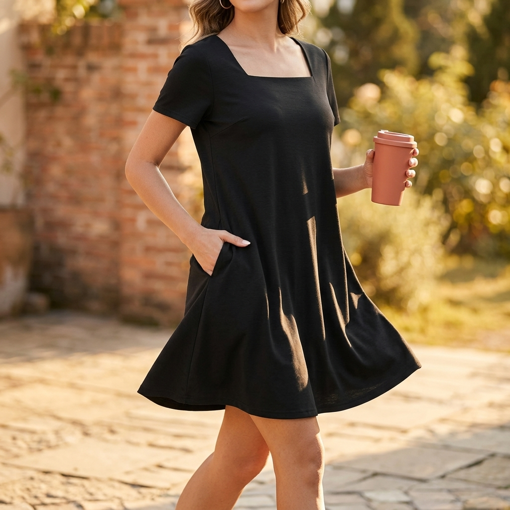 2026 Inclusive Fit Square Neck Align Dress | Flattering & Stretchy | Versatile Casual Mini Dress with Pockets