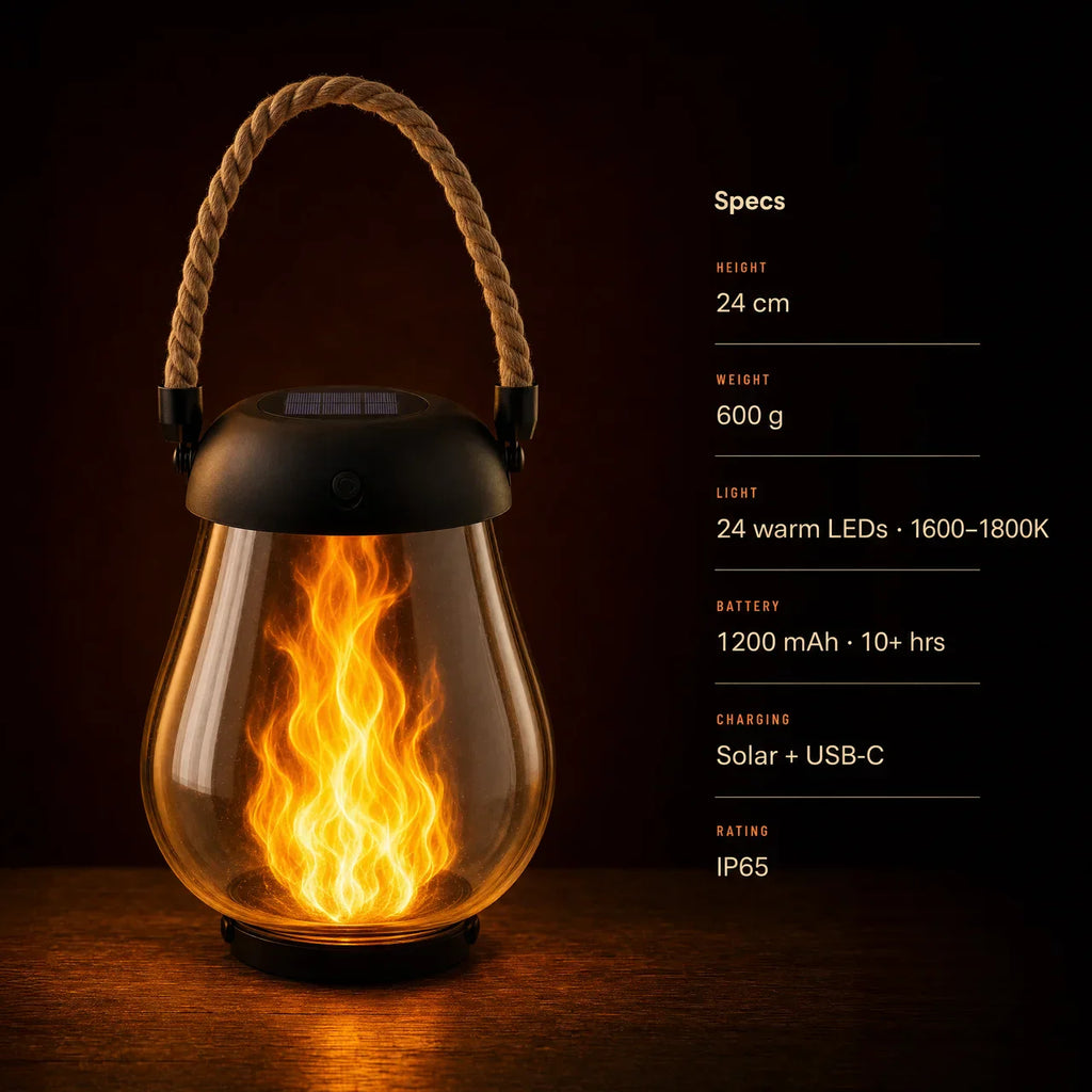 Solar Lantern –  USB Ultra-Real Flame
