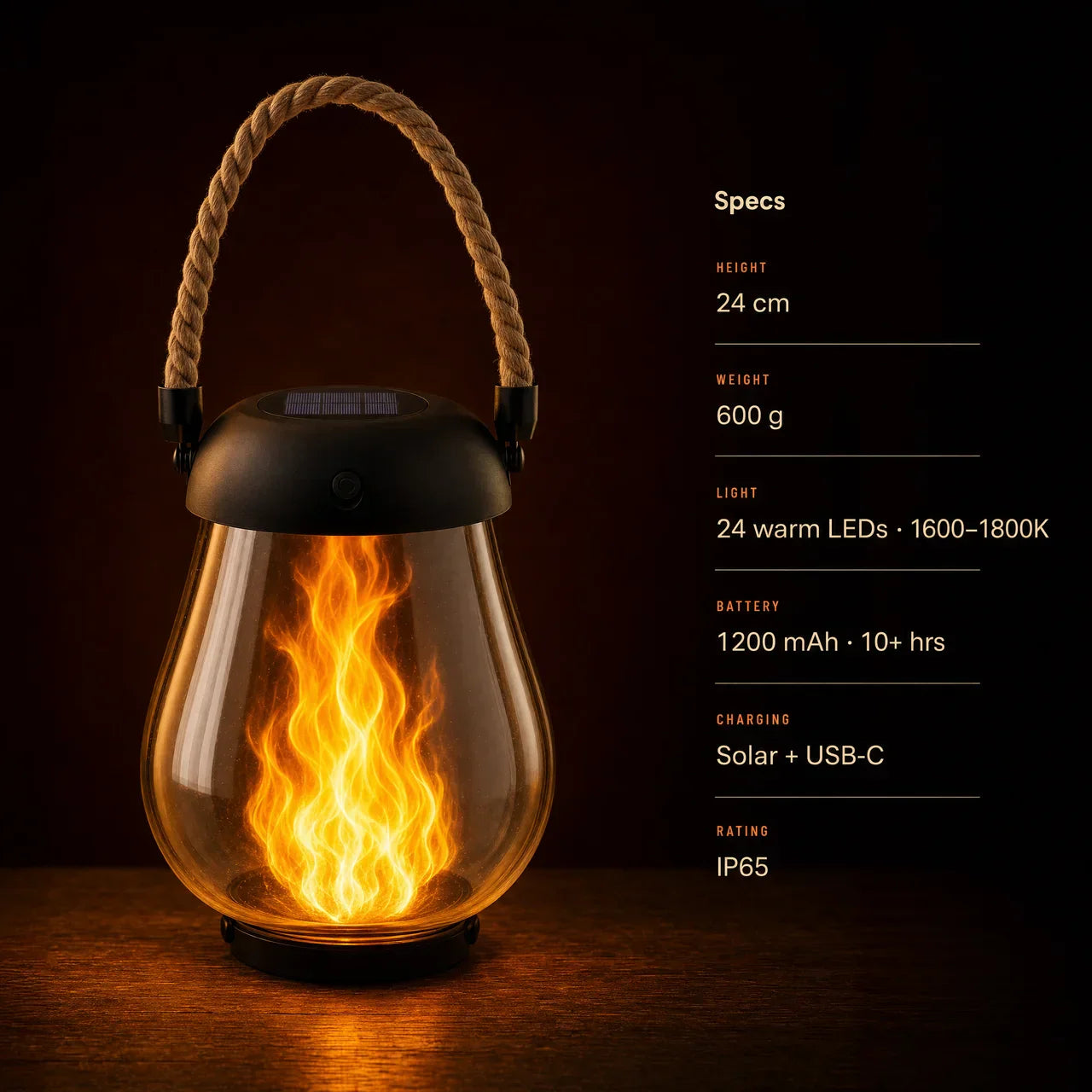 Solar Lantern –  USB Ultra-Real Flame