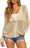 Women's Double-Zipper Crochet Hooded Cardigan | Lightweight Summer Knit Sweater