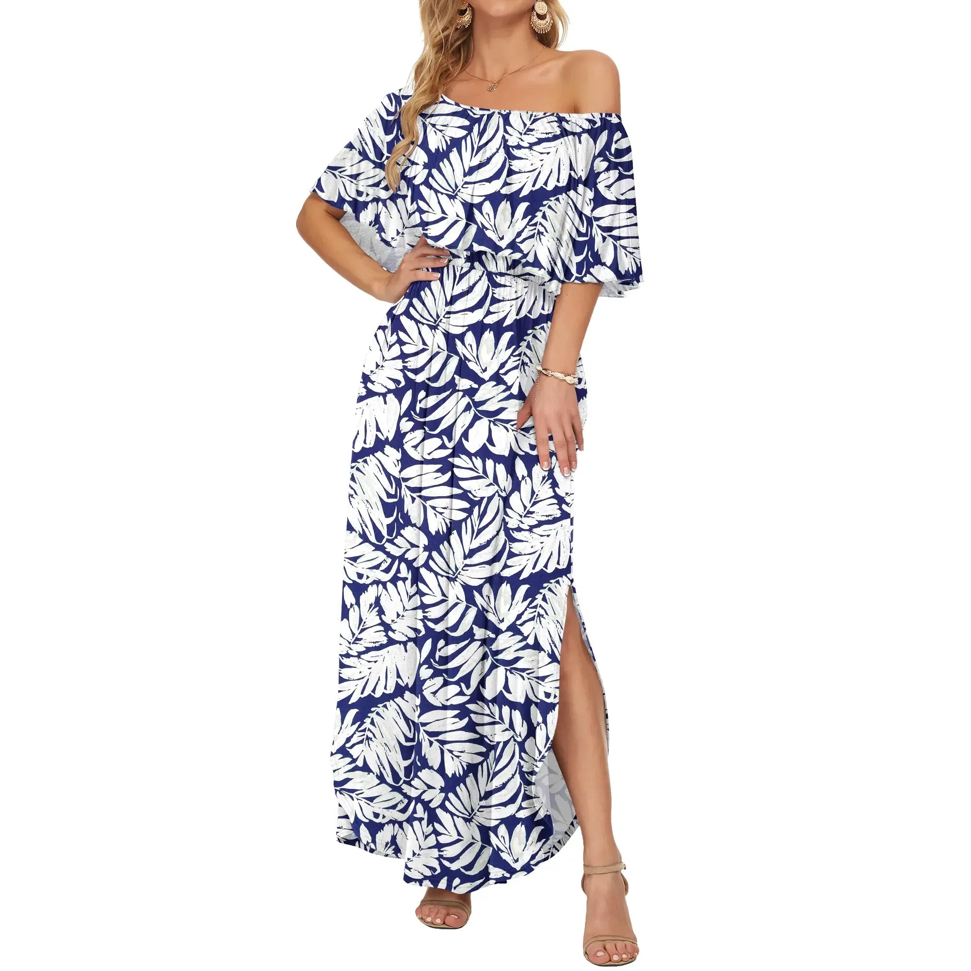 Women's Plus Size Off-Shoulder Maxi Dress with Pockets