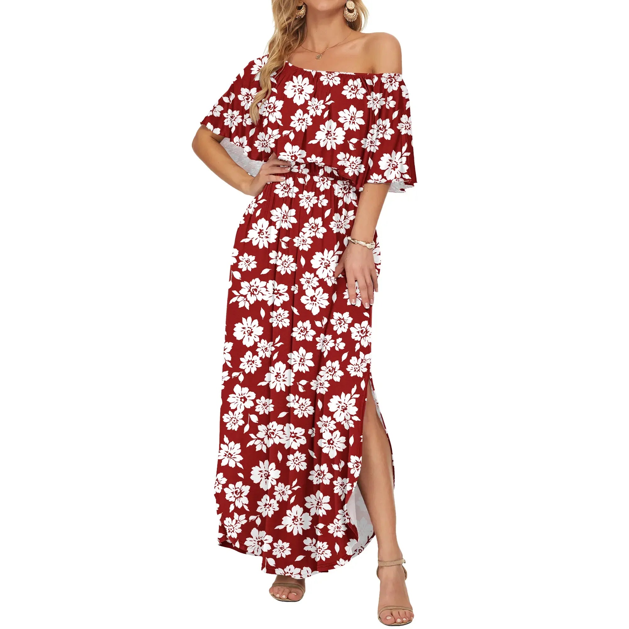 Women's Plus Size Off-Shoulder Maxi Dress with Pockets