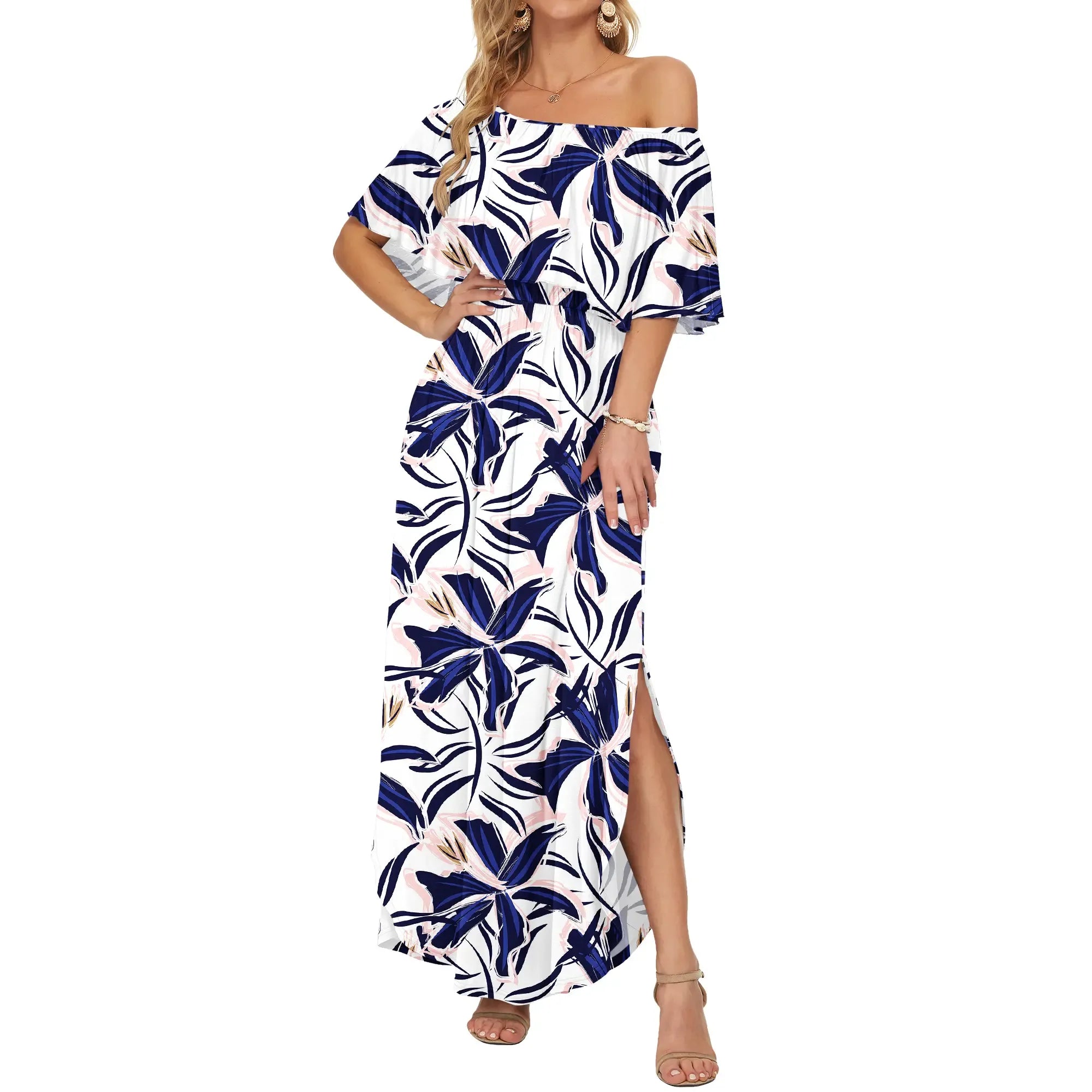 Women's Plus Size Off-Shoulder Maxi Dress with Pockets
