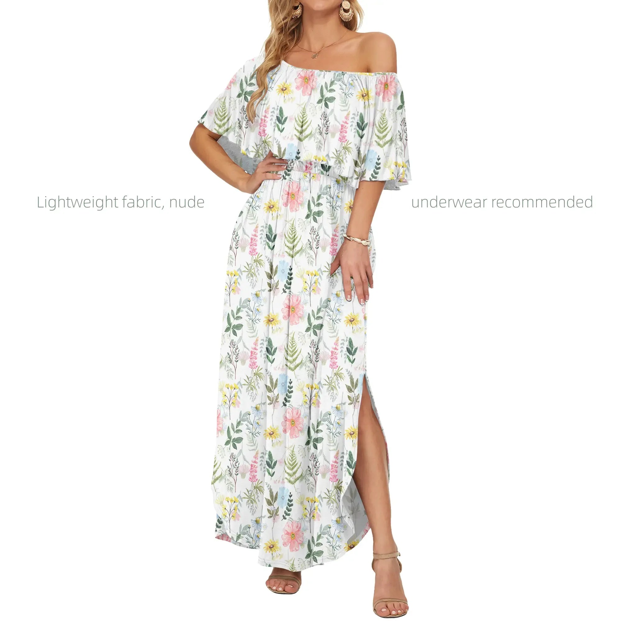 Women's Plus Size Off-Shoulder Maxi Dress with Pockets