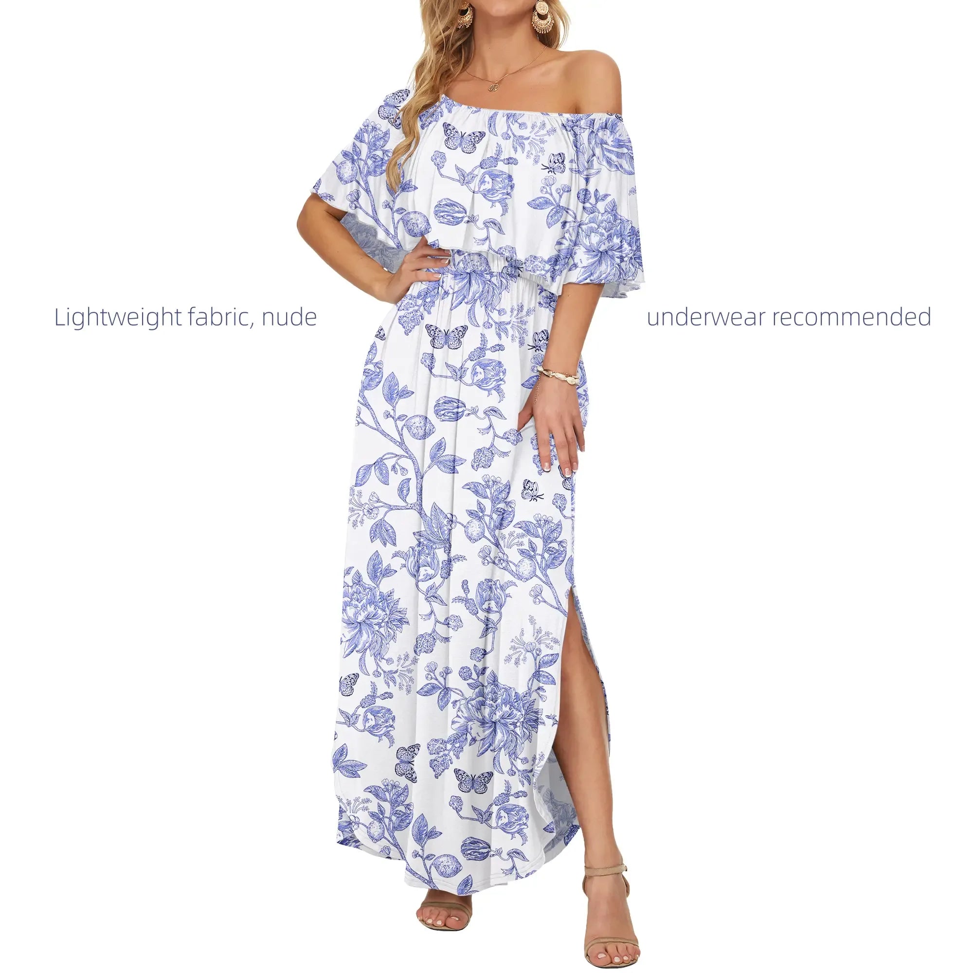 Women's Plus Size Off-Shoulder Maxi Dress with Pockets