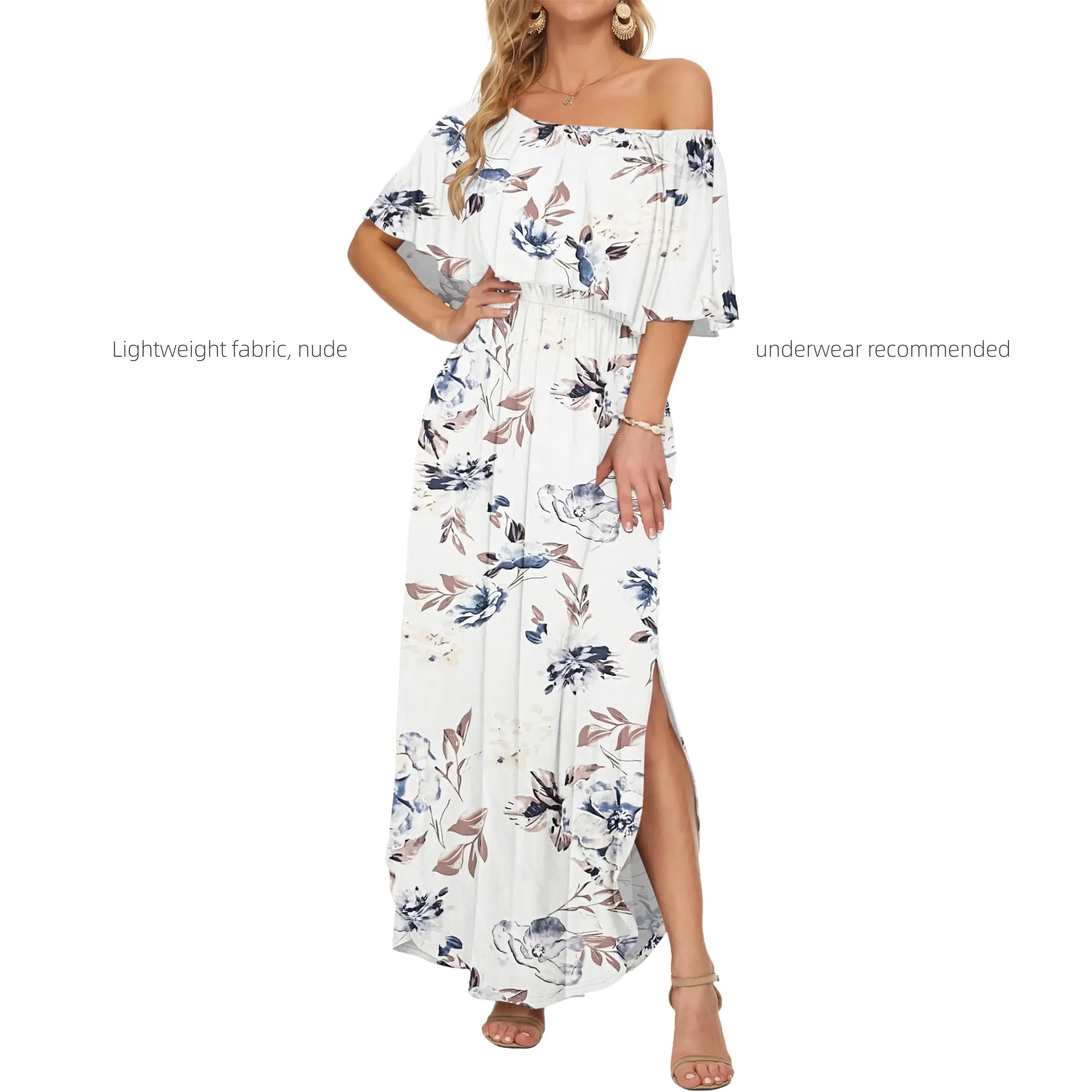 Women's Plus Size Off-Shoulder Maxi Dress with Pockets