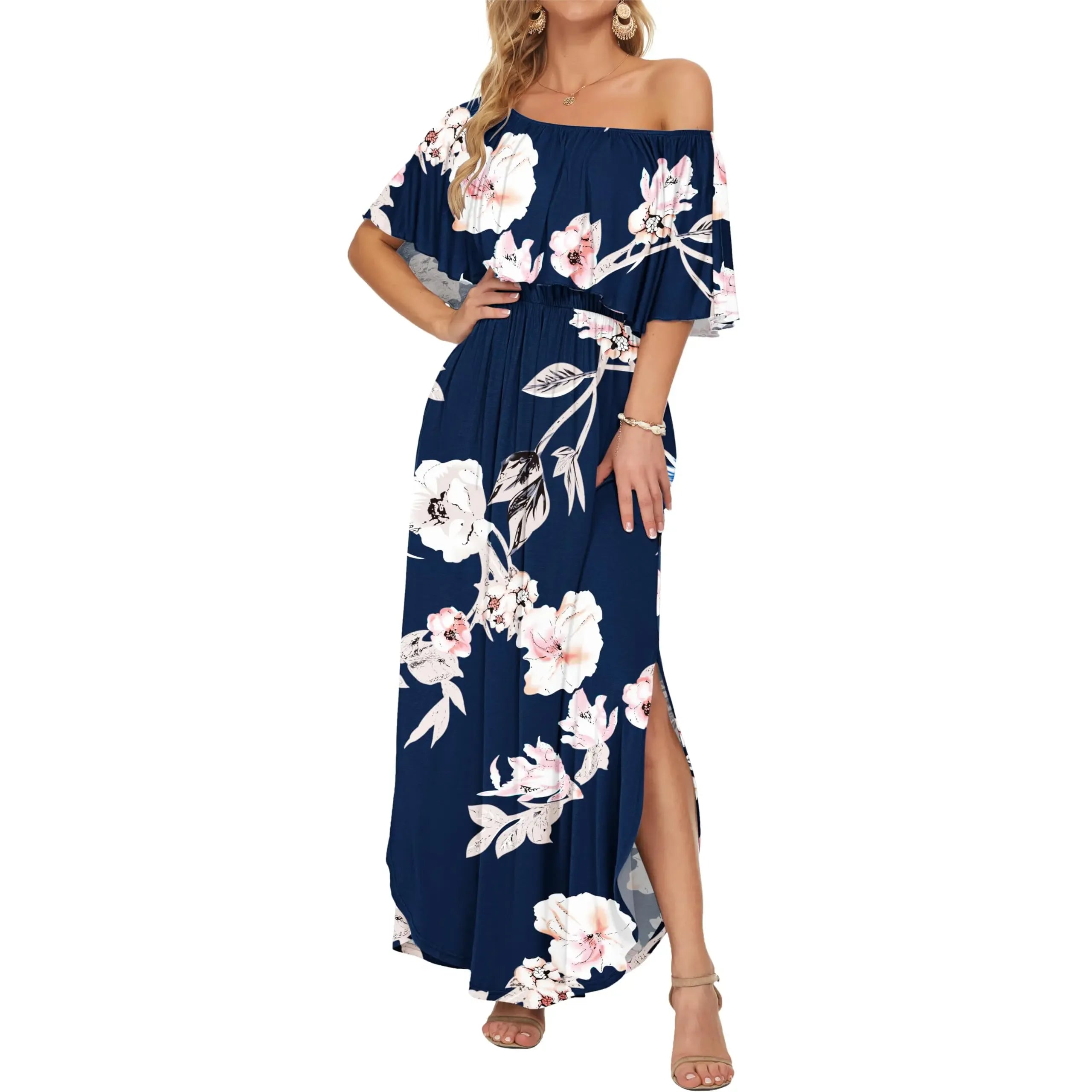 Women's Plus Size Off-Shoulder Maxi Dress with Pockets