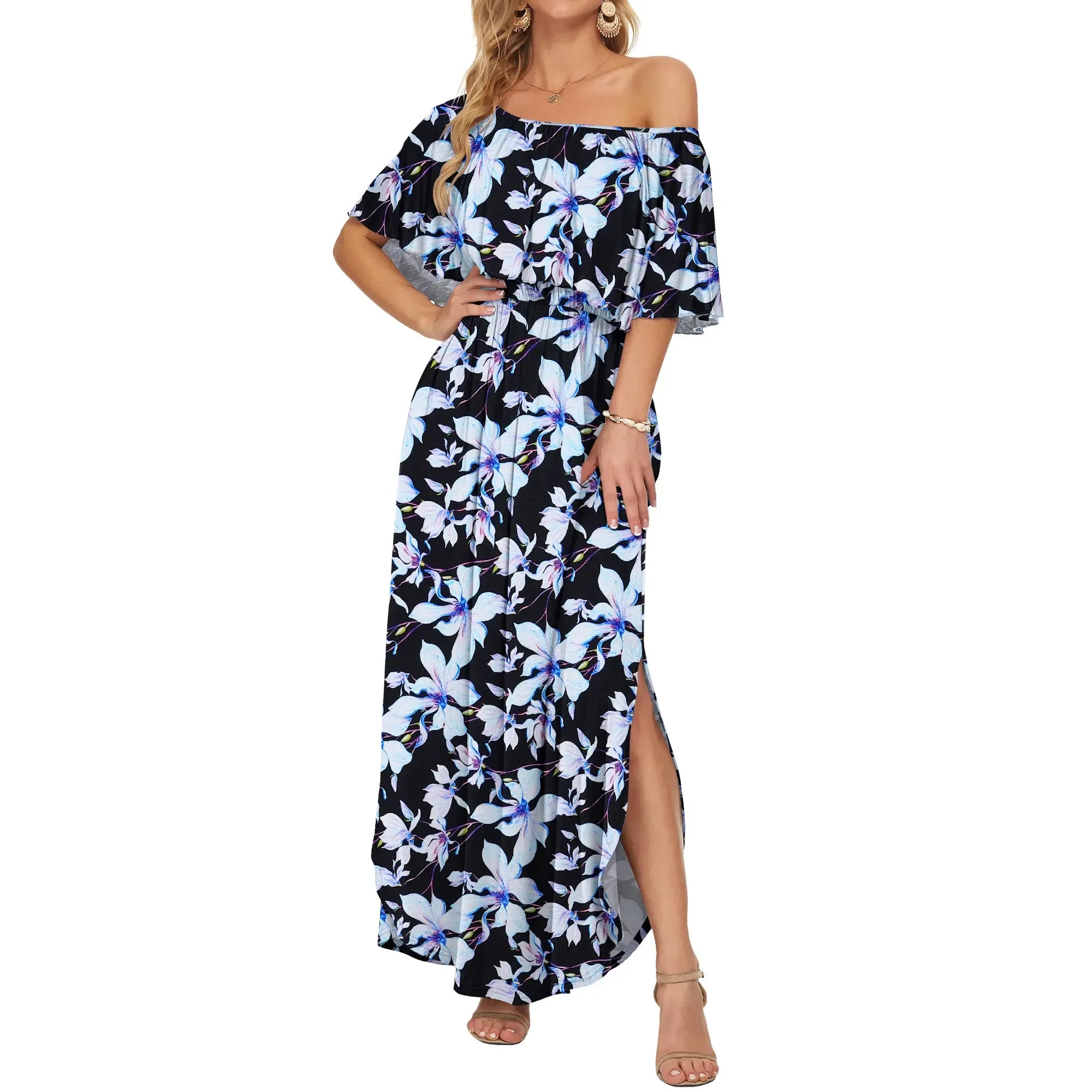 Women's Plus Size Off-Shoulder Maxi Dress with Pockets