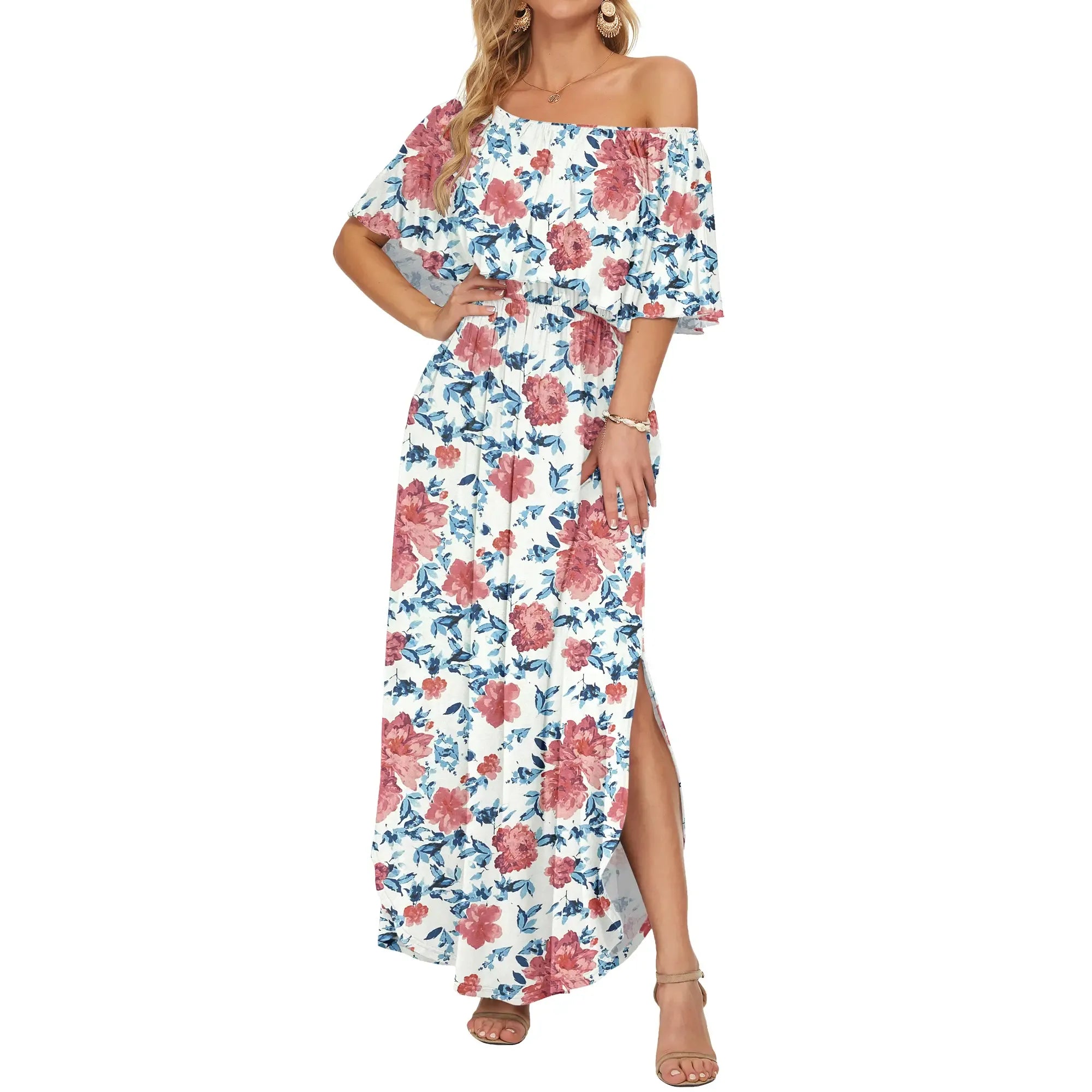 Women's Plus Size Off-Shoulder Maxi Dress with Pockets