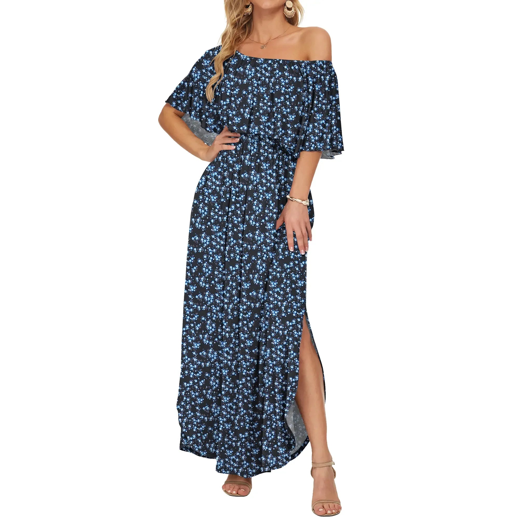 Women's Plus Size Off-Shoulder Maxi Dress with Pockets