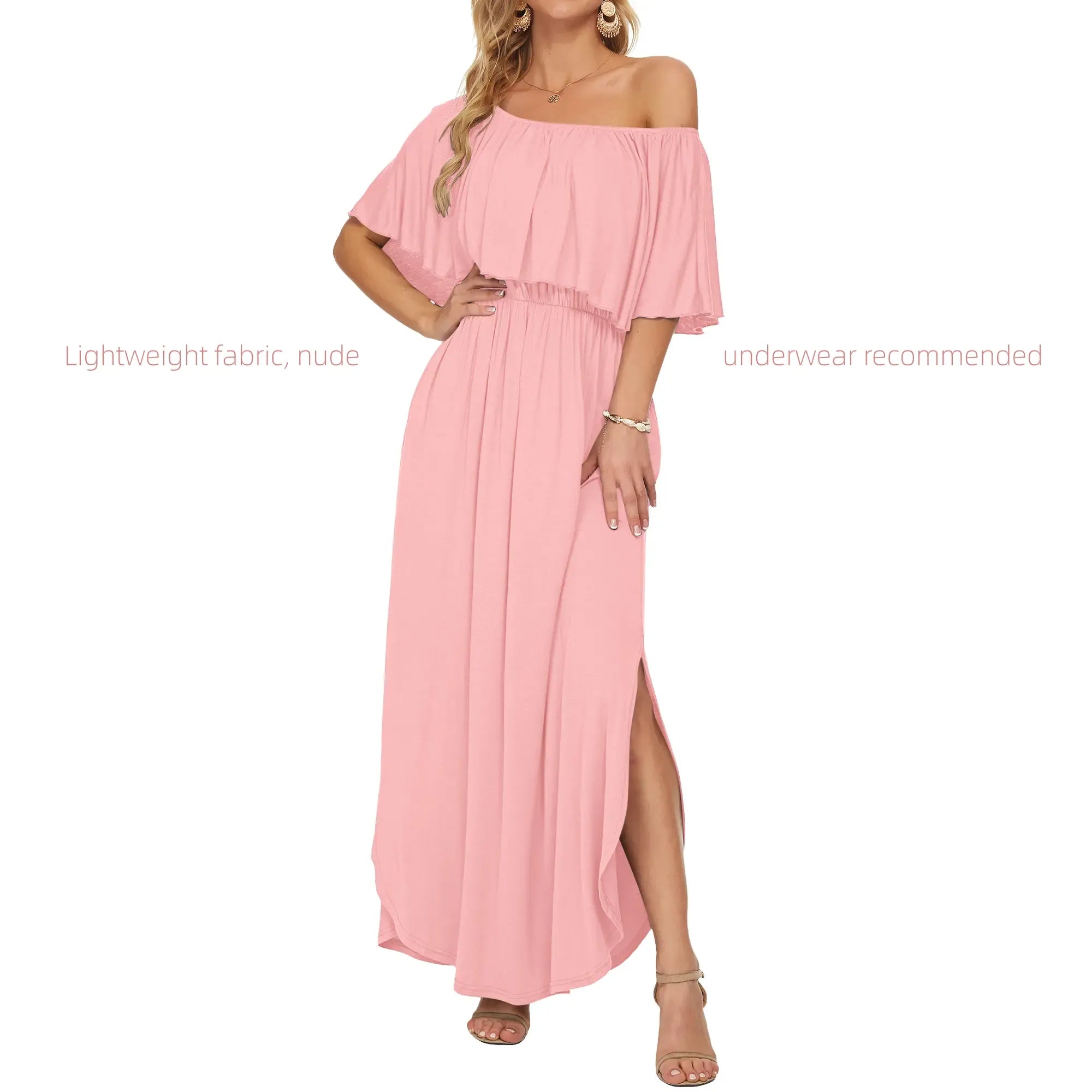Women's Plus Size Off-Shoulder Maxi Dress with Pockets