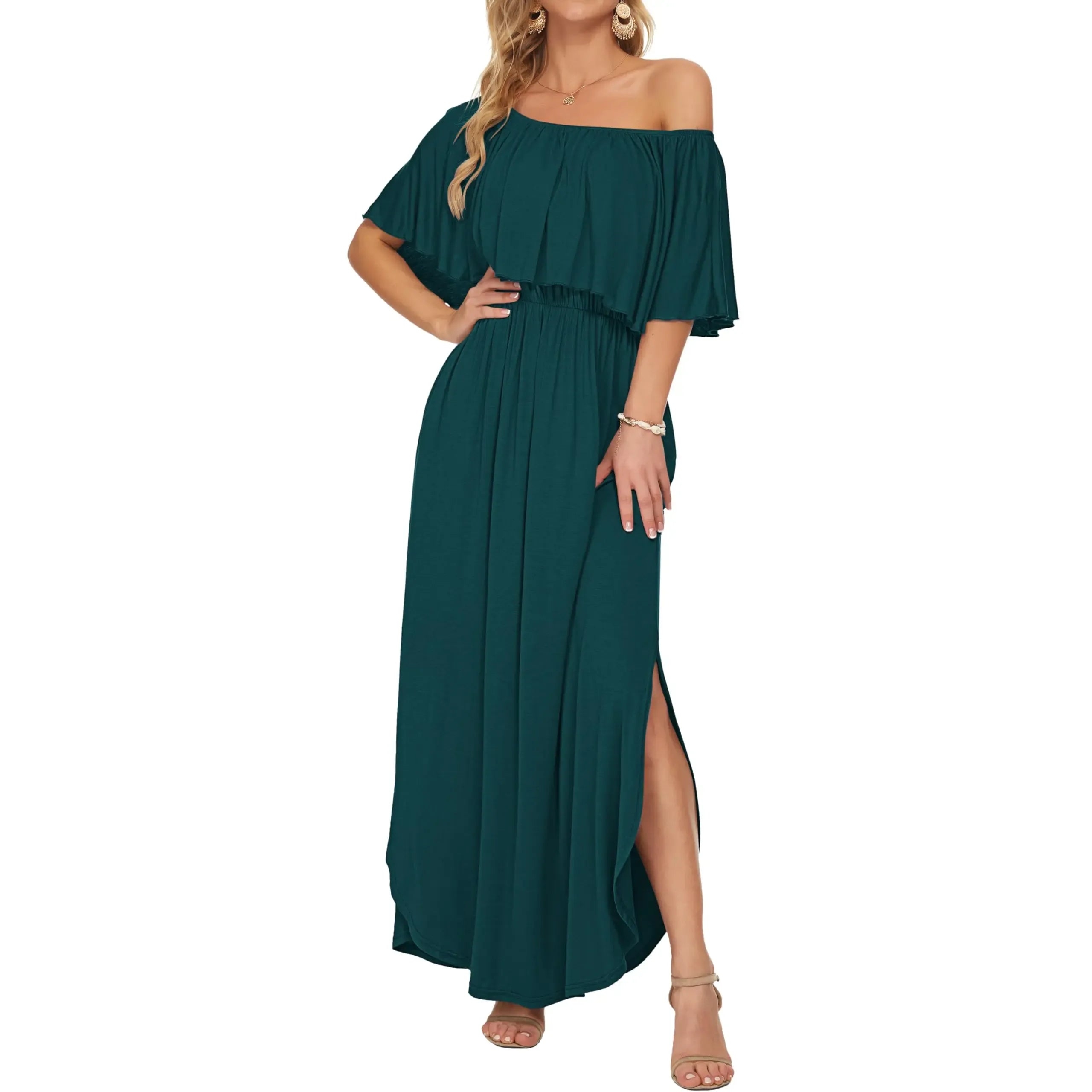 Women's Plus Size Off-Shoulder Maxi Dress with Pockets