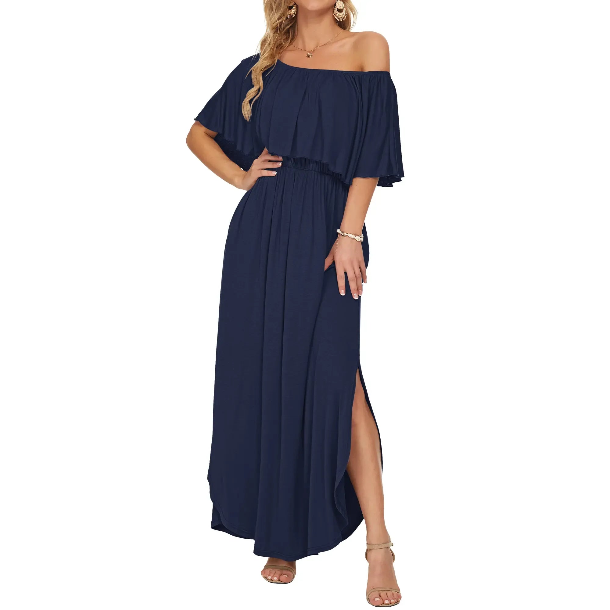 Women's Plus Size Off-Shoulder Maxi Dress with Pockets