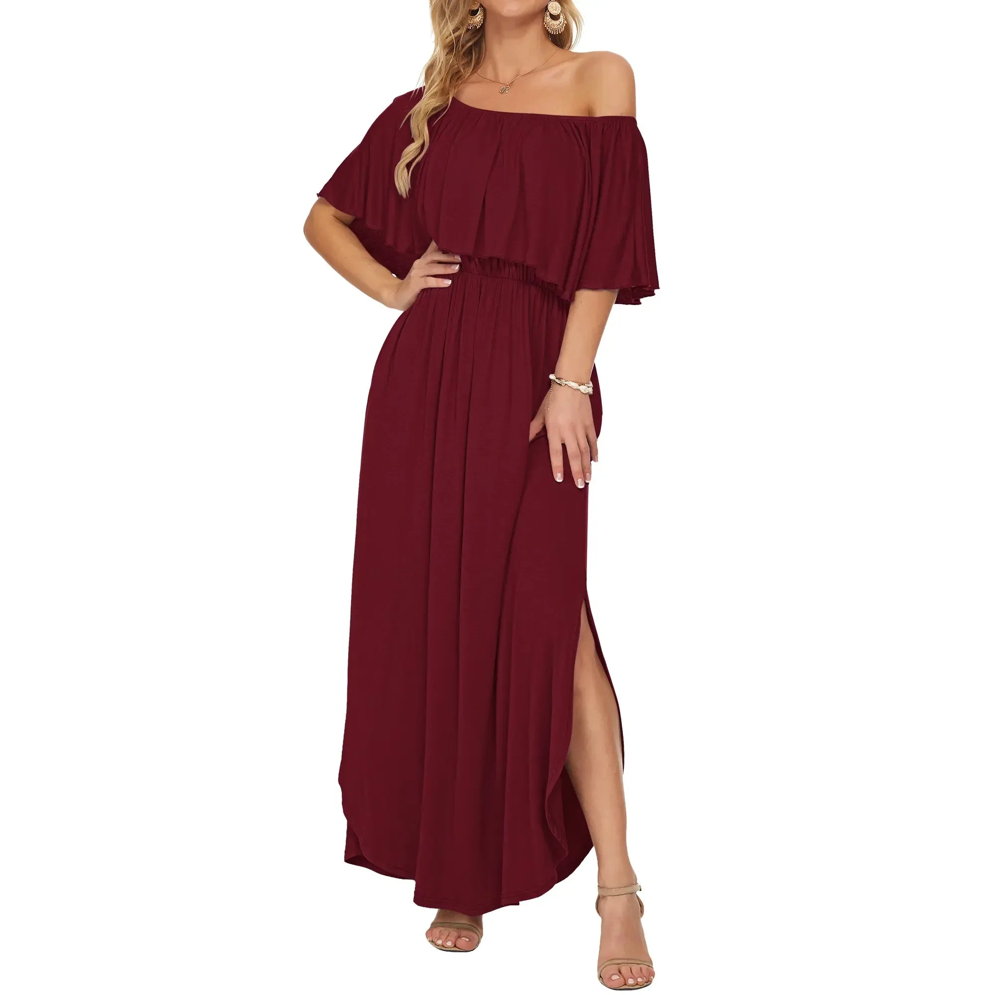 Women's Plus Size Off-Shoulder Maxi Dress with Pockets