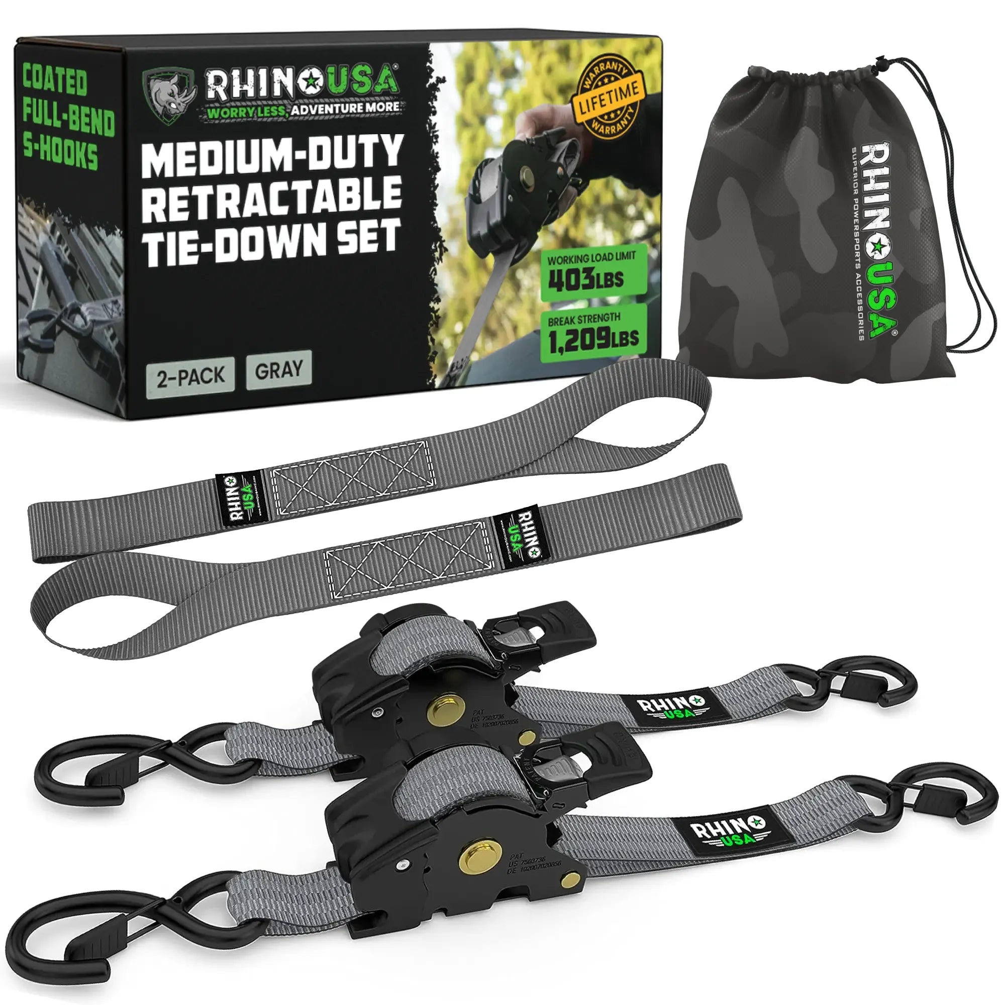 Automatic Retractable Ratchet Straps (4-Pack) — 1" x 10' Heavy Duty Tie-Downs (1,209 lbs Break Strength)