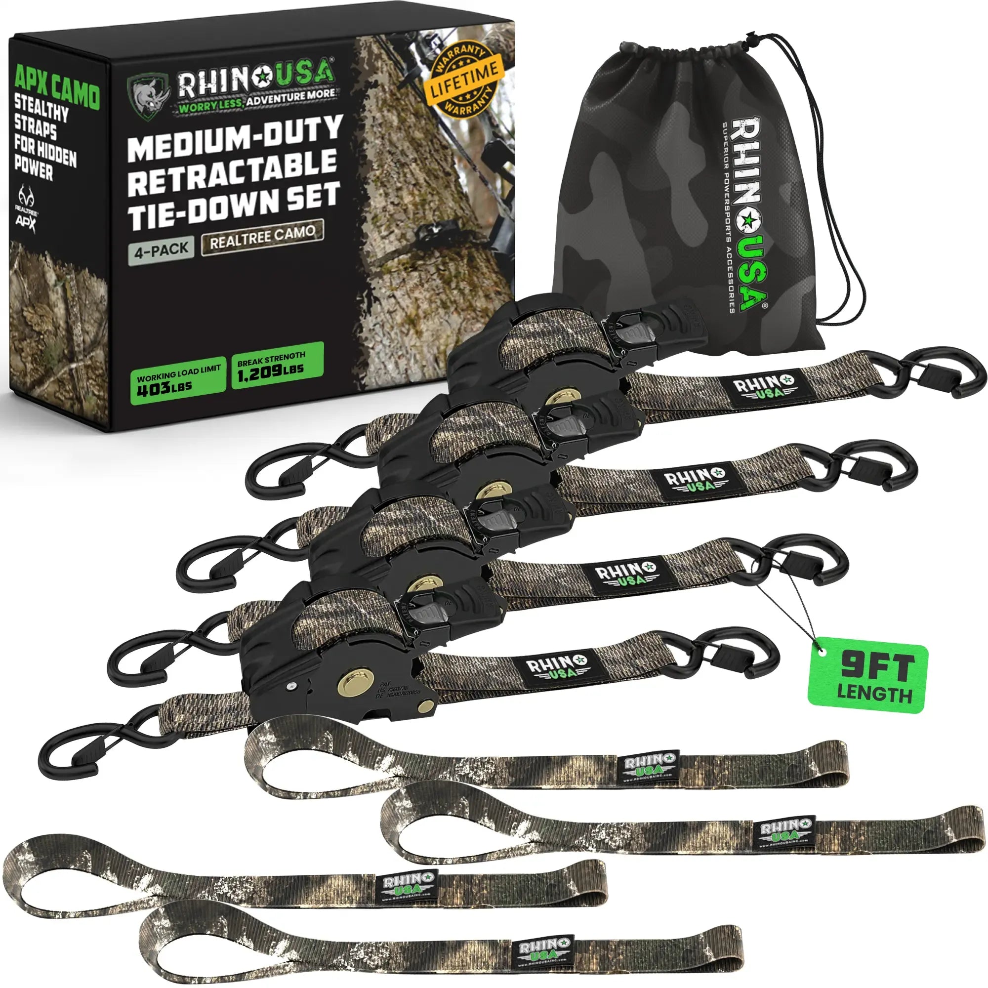 Automatic Retractable Ratchet Straps (4-Pack) — 1" x 10' Heavy Duty Tie-Downs (1,209 lbs Break Strength)