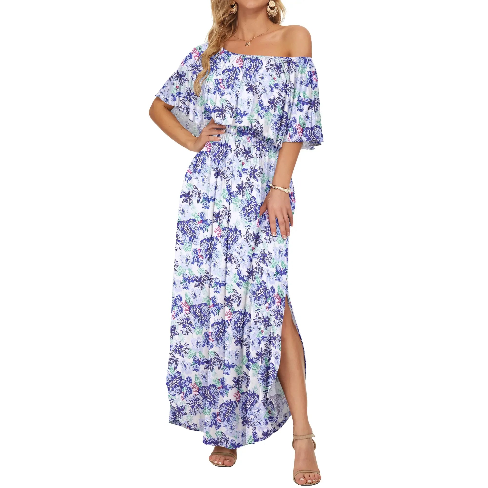 Women's Plus Size Off-Shoulder Maxi Dress with Pockets