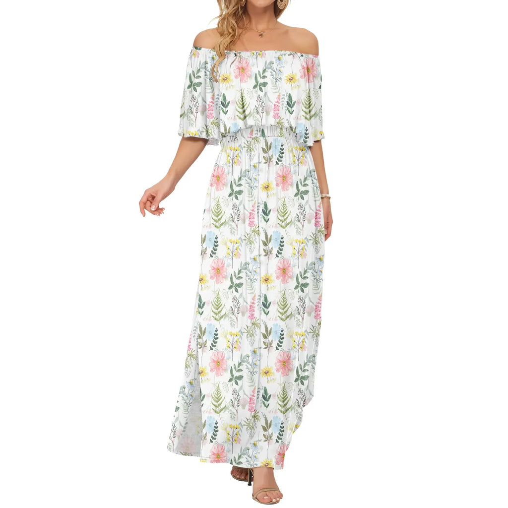 Women's Plus Size Off-Shoulder Maxi Dress with Pockets