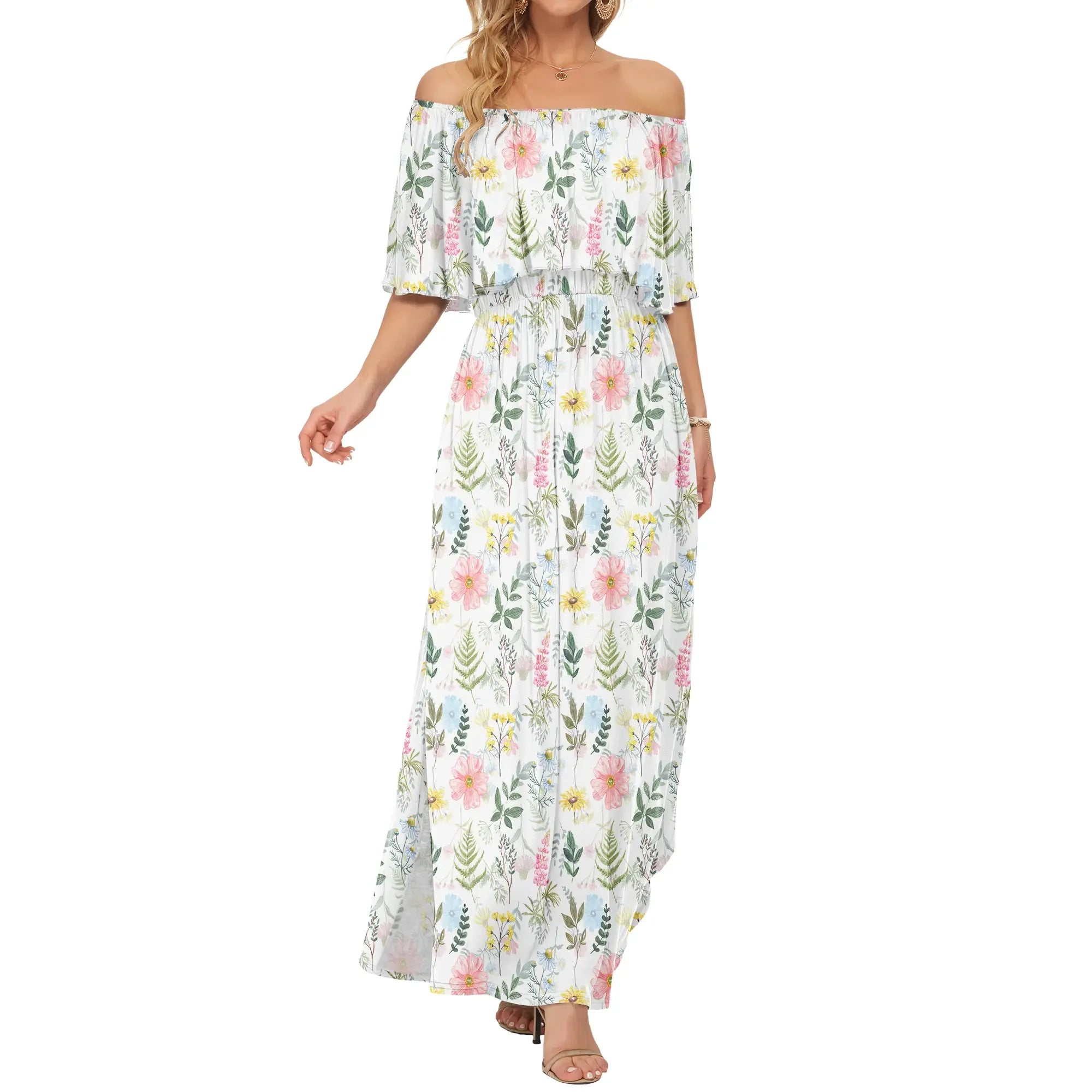Women's Plus Size Off-Shoulder Maxi Dress with Pockets
