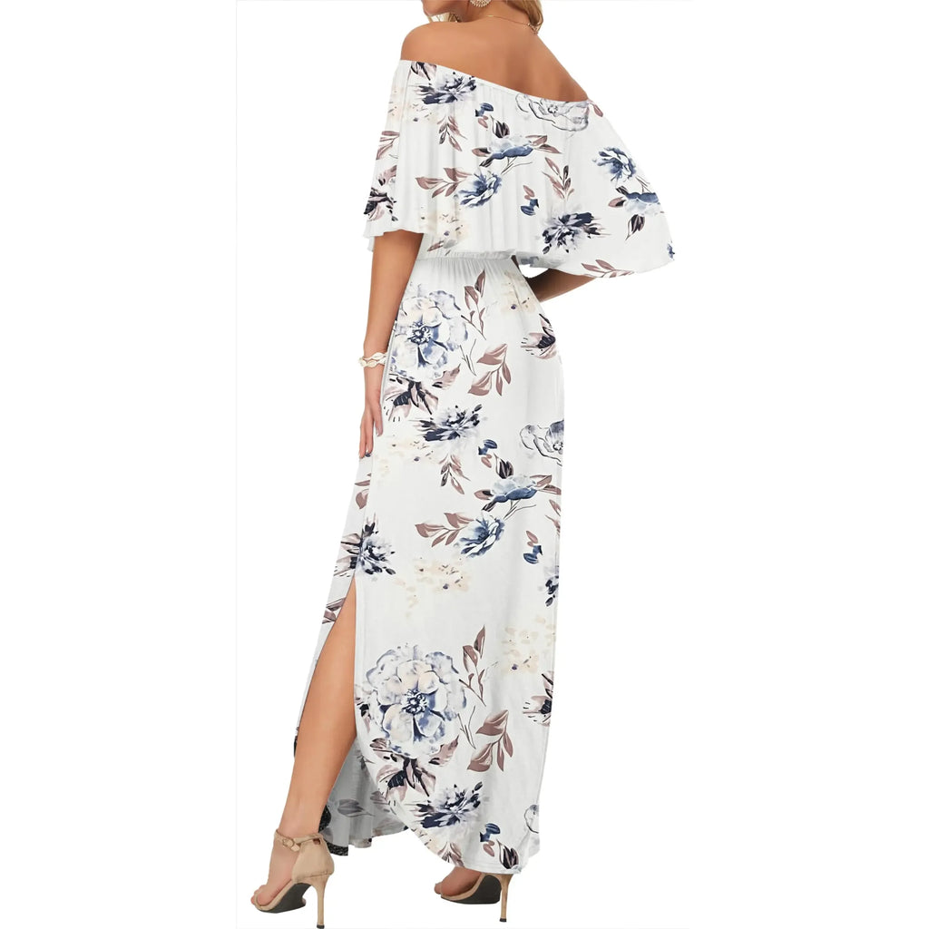 Women's Plus Size Off-Shoulder Maxi Dress with Pockets