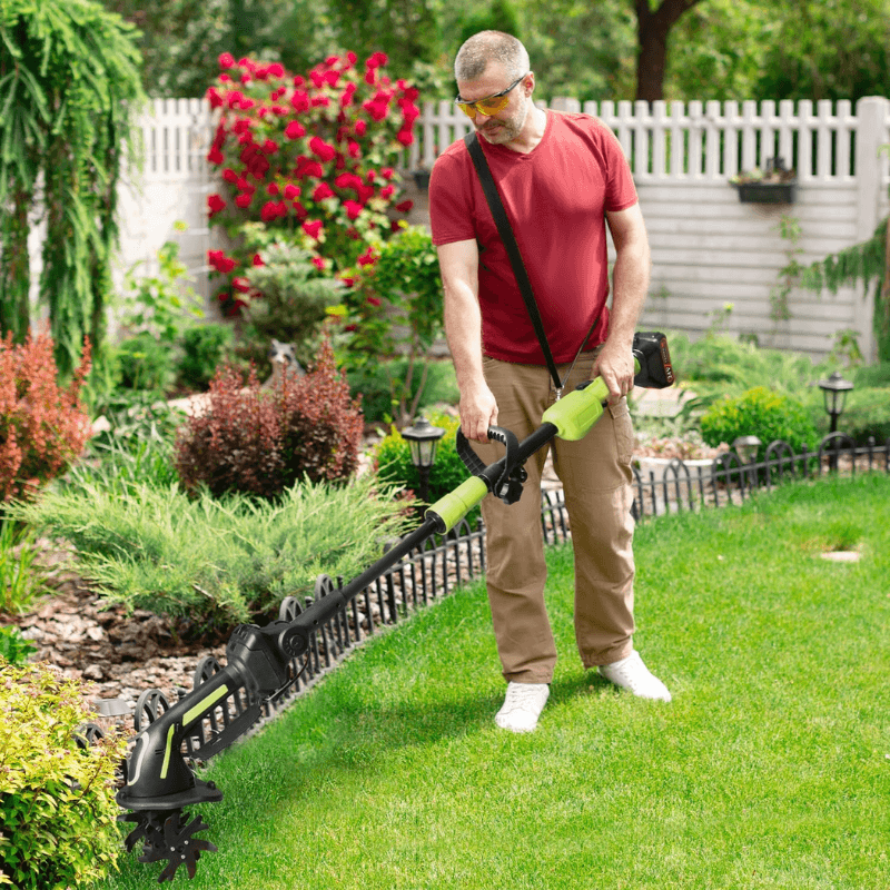 Aureove Multifunctional 2-in-1 Cordless Tiller & Cultivator with Telescopic Pole
