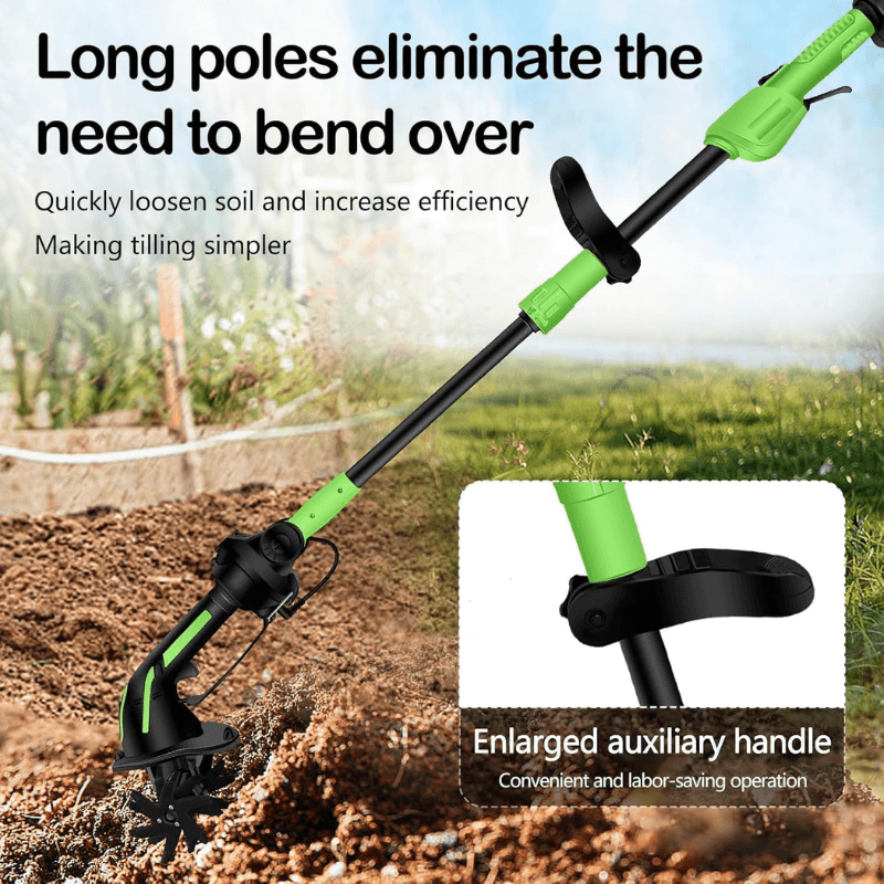 Aureove Multifunctional 2-in-1 Cordless Tiller & Cultivator with Telescopic Pole